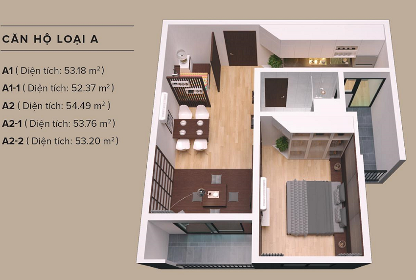 Căn 1PN có thiết kế hiện đại – Diện tích tối ưu, công năng đầy đủ