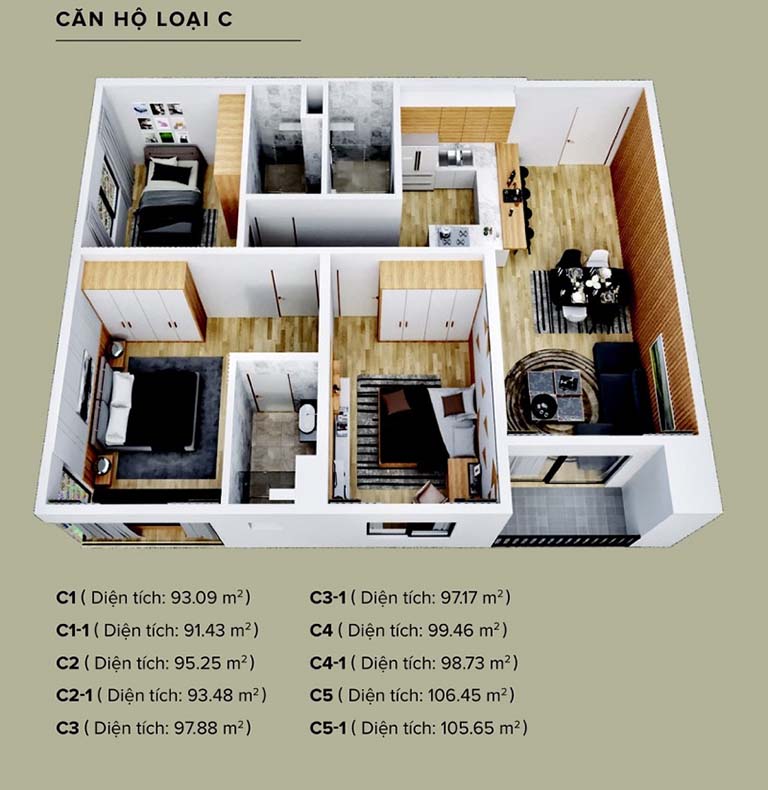 can ho 3 phong ngu ambience chat song da chieu 3